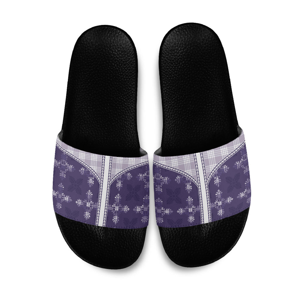 Purple Hawaii Paniolo Quilt Motif Slide Sandals LT05 Purple - Polynesian Pride