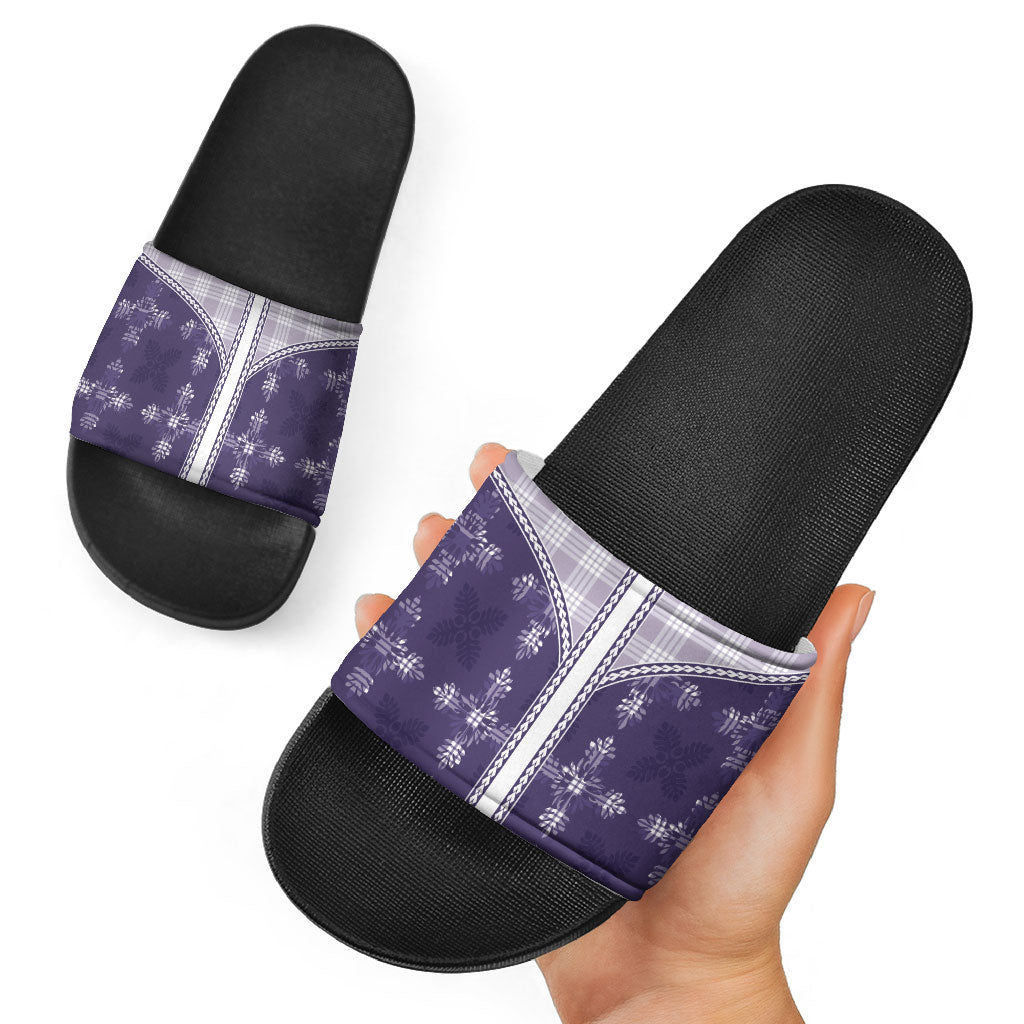 Purple Hawaii Paniolo Quilt Motif Slide Sandals LT05 - Polynesian Pride