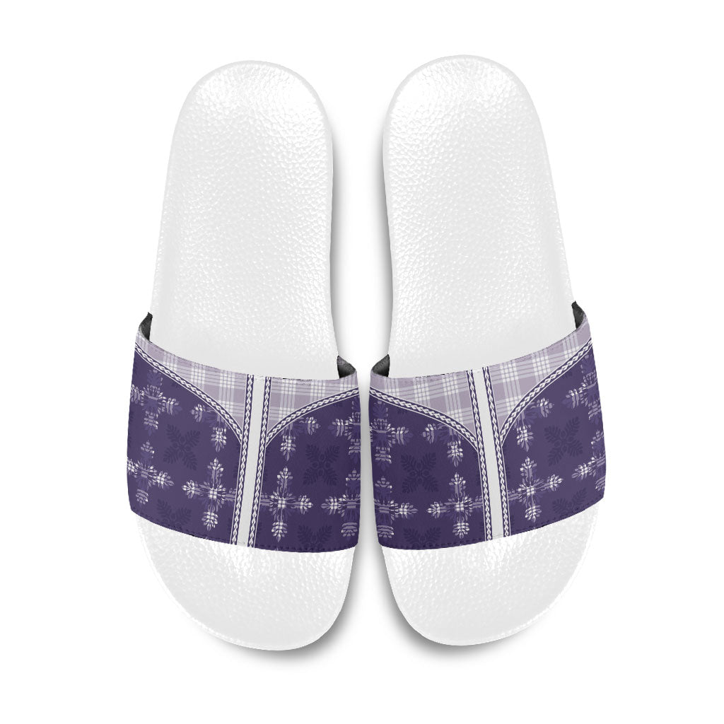 Purple Hawaii Paniolo Quilt Motif Slide Sandals LT05 Purple - Polynesian Pride