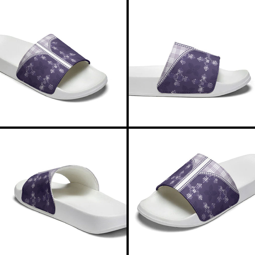 Purple Hawaii Paniolo Quilt Motif Slide Sandals LT05 - Polynesian Pride