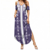 Purple Hawaii Paniolo Quilt Motif Summer Maxi Dress LT05 Women Purple - Polynesian Pride