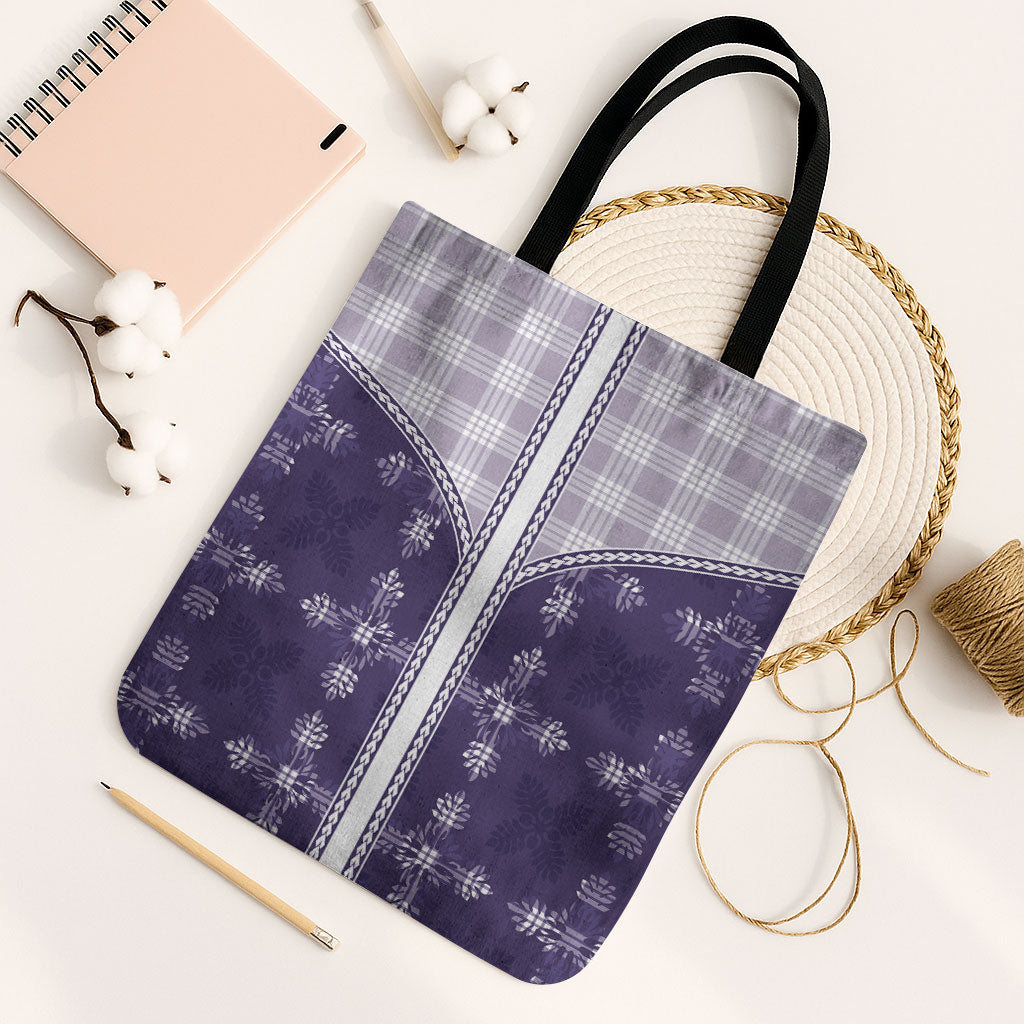 Purple Hawaii Paniolo Quilt Motif Tote Bag LT05 Black Strap One Size Purple - Polynesian Pride