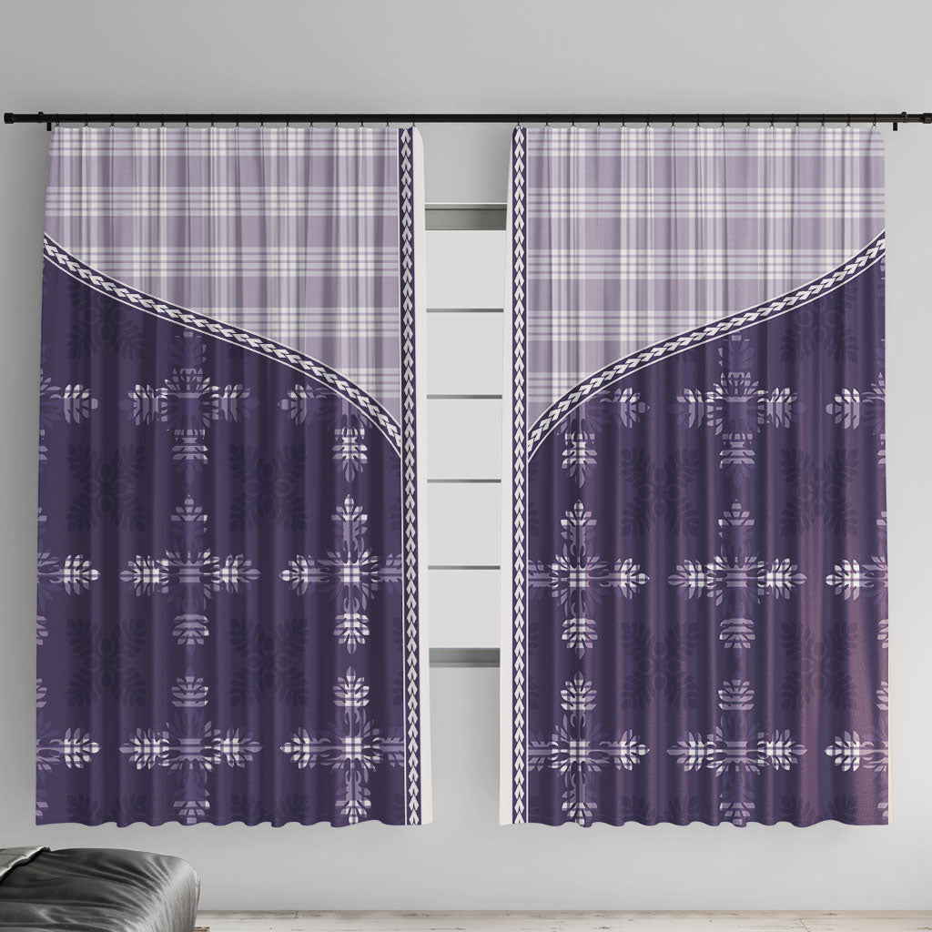 Purple Hawaii Paniolo Quilt Motif Window Curtain LT05 With Hooks Purple - Polynesian Pride