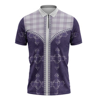 Purple Hawaii Paniolo Quilt Motif Zipper Polo Shirt LT05 Purple - Polynesian Pride
