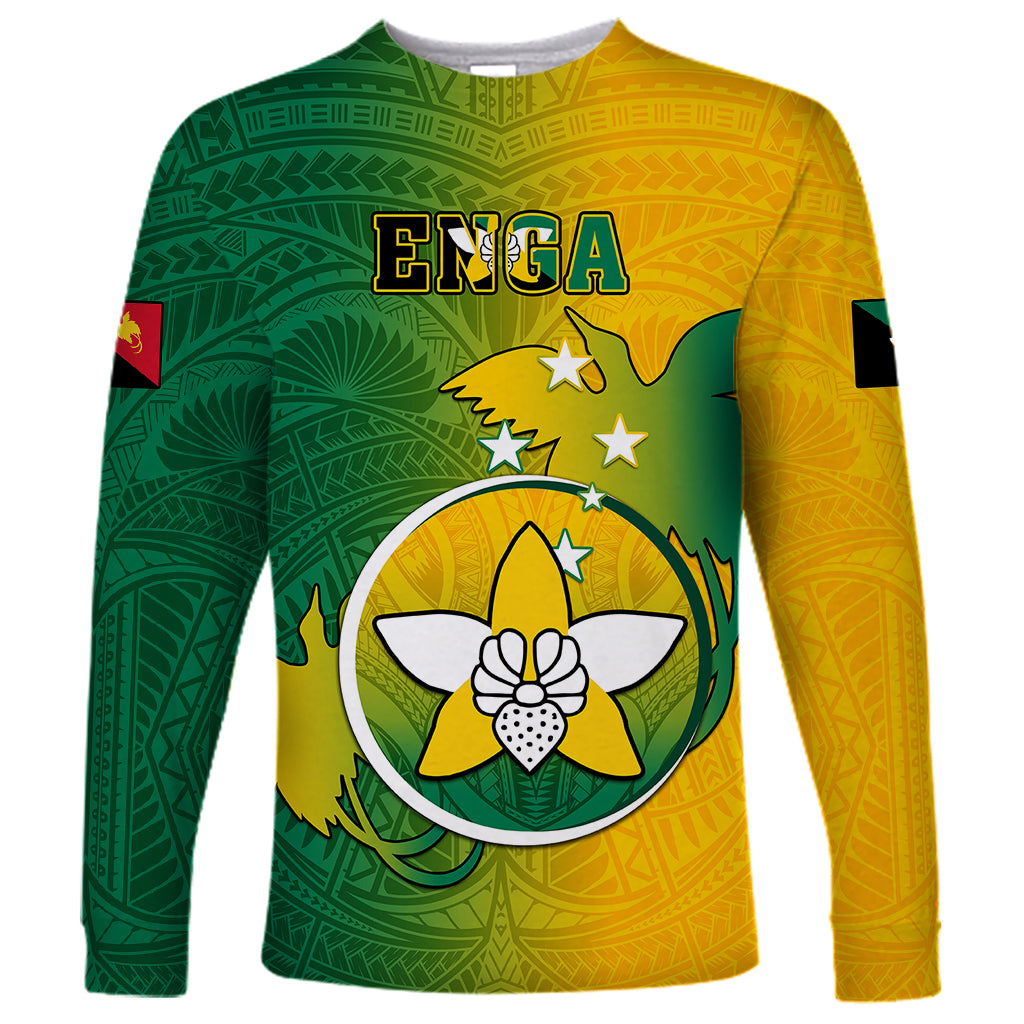 Papua New Guinea Enga Province Long Sleeve Shirt Mix Coat Of Arms Polynesian Pattern LT05 Unisex Green - Polynesian Pride