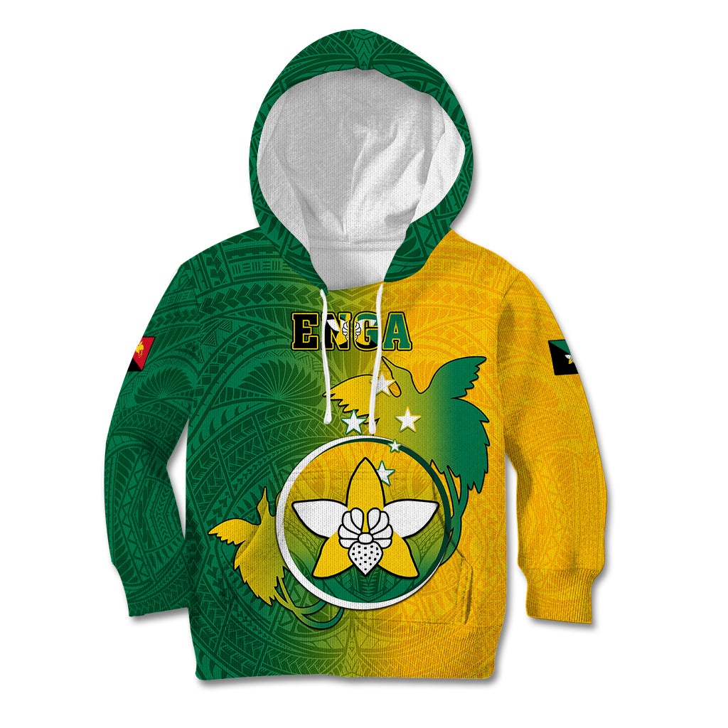 Personalized Papua New Guinea Enga Province Kid Hoodie Mix Coat Of Arms Polynesian Pattern LT05 Hoodie Green - Polynesian Pride