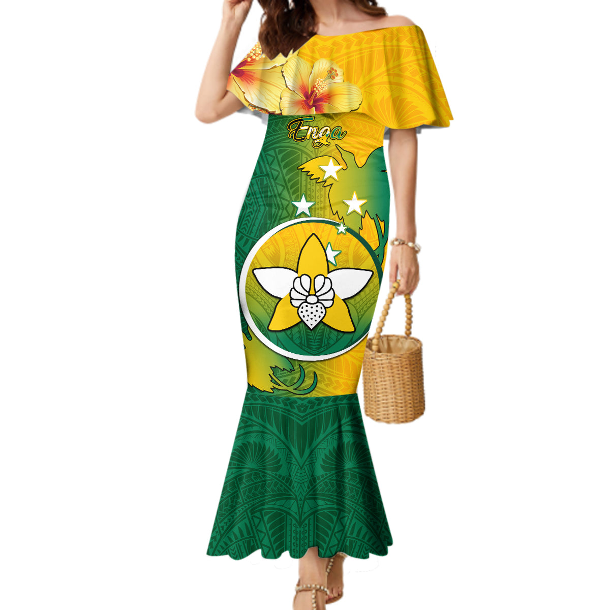 Personalized Papua New Guinea Enga Province Mermaid Dress Mix Coat Of Arms Polynesian Pattern LT05 Women Green - Polynesian Pride