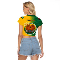 Personalized Papua New Guinea Enga Province Raglan Cropped T Shirt Mix Coat Of Arms Polynesian Pattern LT05 - Polynesian Pride