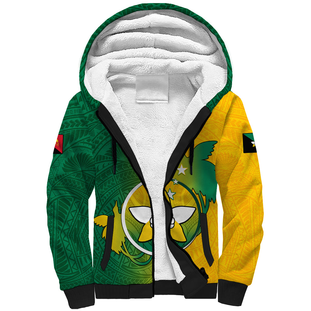 Personalized Papua New Guinea Enga Province Sherpa Hoodie Mix Coat Of Arms Polynesian Pattern LT05 Unisex Green - Polynesian Pride