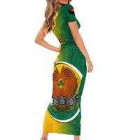 Personalized Papua New Guinea Enga Province Short Sleeve Bodycon Dress Mix Coat Of Arms Polynesian Pattern LT05 - Polynesian Pride