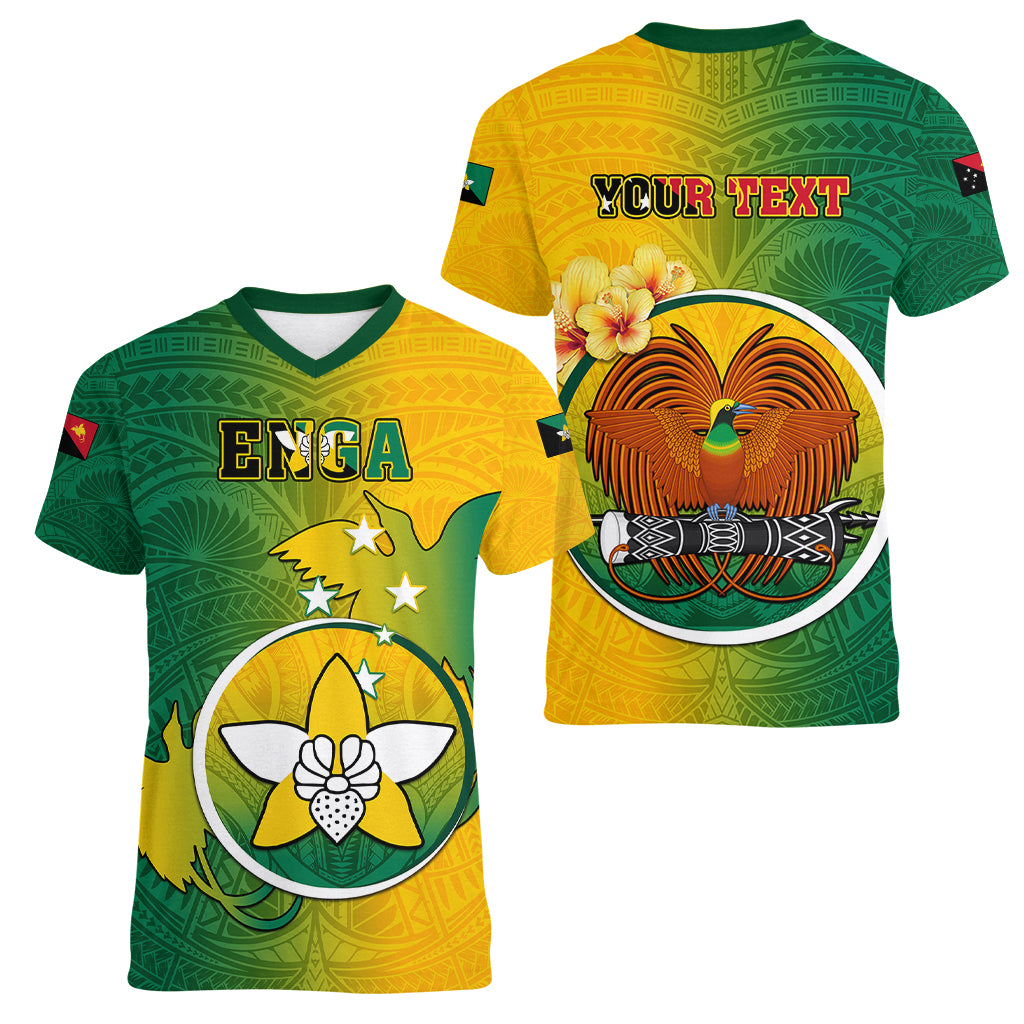 Personalized Papua New Guinea Enga Province Women V Neck T Shirt Mix Coat Of Arms Polynesian Pattern LT05 - Polynesian Pride