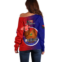 Papua New Guinea Central Province Off Shoulder Sweater Mix Coat Of Arms Polynesian Pattern LT05 - Polynesian Pride