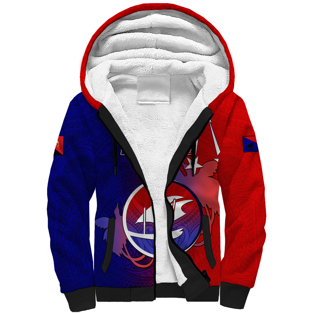 Papua New Guinea Central Province Sherpa Hoodie Mix Coat Of Arms Polynesian Pattern LT05 Unisex Blue - Polynesian Pride
