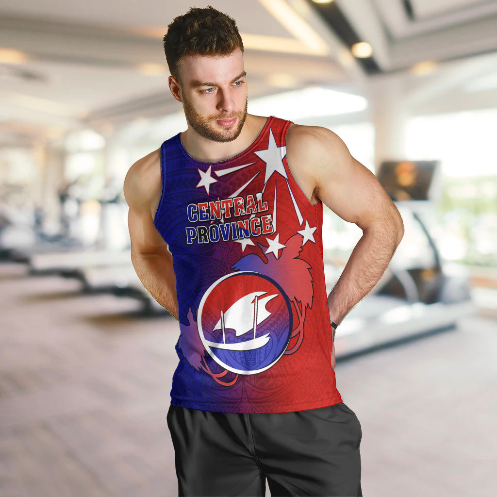 Personalized Papua New Guinea Central Province Men Tank Top Mix Coat Of Arms Polynesian Pattern LT05 - Polynesian Pride