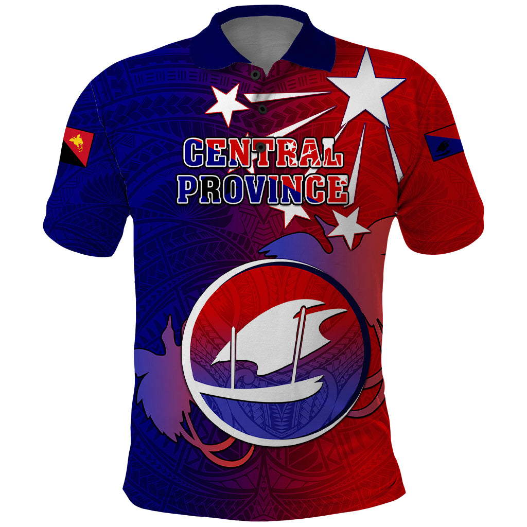Personalized Papua New Guinea Central Province Polo Shirt Mix Coat Of Arms Polynesian Pattern LT05 Blue - Polynesian Pride