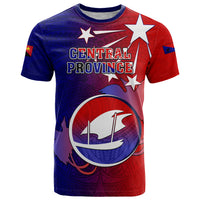 Personalized Papua New Guinea Central Province T Shirt Mix Coat Of Arms Polynesian Pattern LT05 Blue - Polynesian Pride