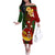 Papua New Guinea Chimbu Province Off The Shoulder Long Sleeve Dress Mix Coat Of Arms Polynesian Pattern LT05 Women Red - Polynesian Pride