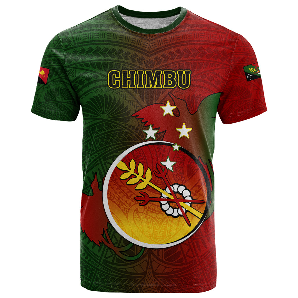 Papua New Guinea Chimbu Province T Shirt Mix Coat Of Arms Polynesian Pattern LT05 Red - Polynesian Pride