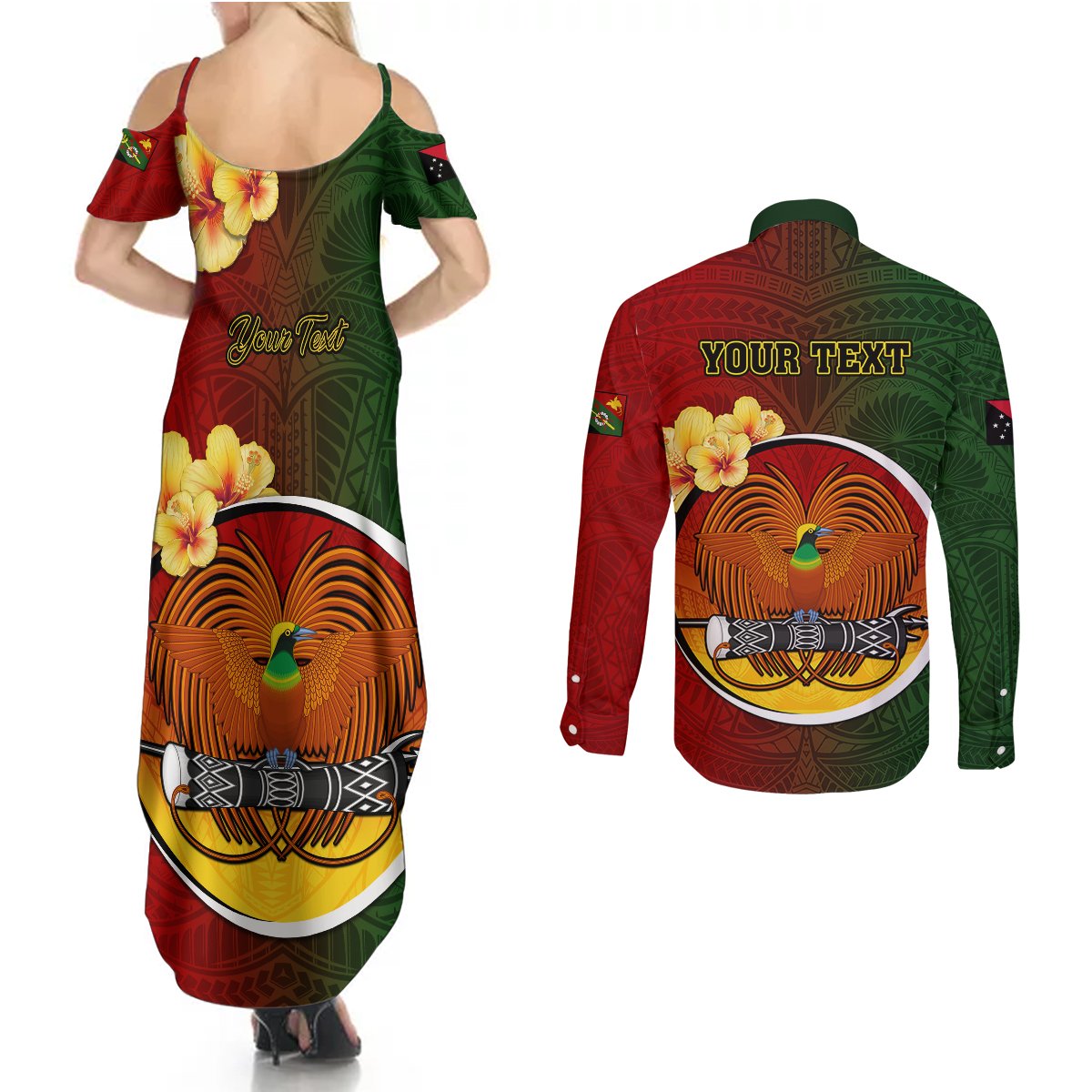 Personalized Papua New Guinea Chimbu Province Couples Matching Summer Maxi Dress and Long Sleeve Button Shirts Mix Coat Of Arms Polynesian Pattern LT05 - Polynesian Pride