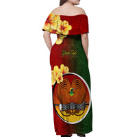 Personalized Papua New Guinea Chimbu Province Off Shoulder Maxi Dress Mix Coat Of Arms Polynesian Pattern LT05 - Polynesian Pride