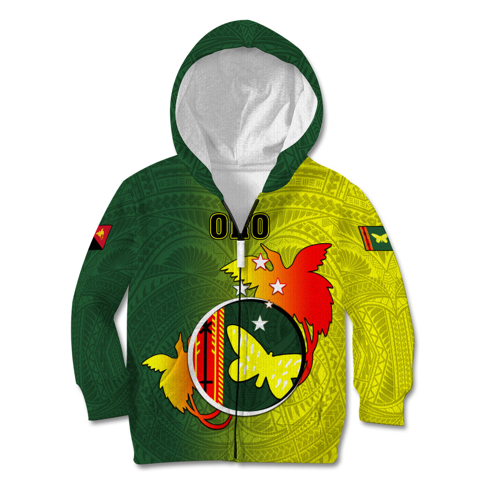 Papua New Guinea Oro Province Kid Hoodie Mix Coat Of Arms Polynesian Pattern LT05 Zip Hoodie Yellow - Polynesian Pride
