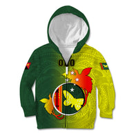 Papua New Guinea Oro Province Kid Hoodie Mix Coat Of Arms Polynesian Pattern LT05 Zip Hoodie Yellow - Polynesian Pride