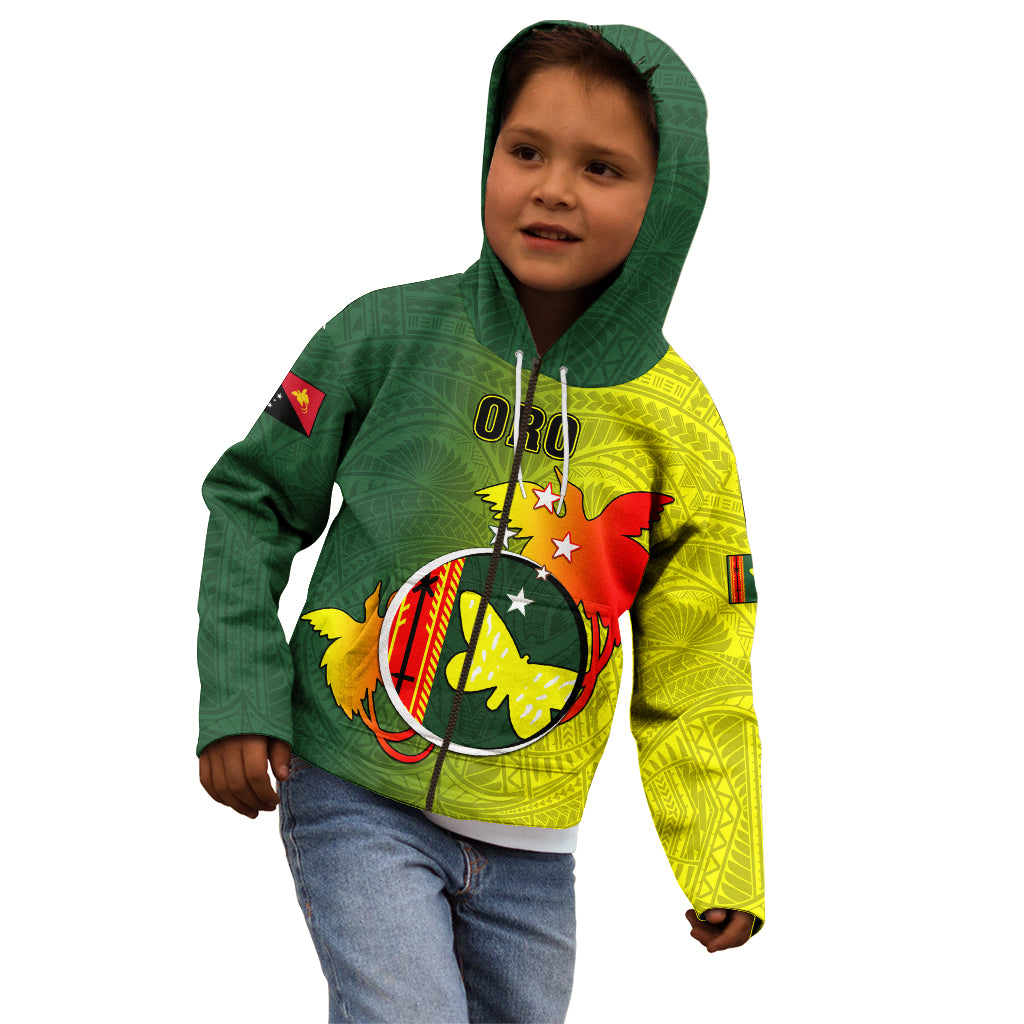 Papua New Guinea Oro Province Kid Hoodie Mix Coat Of Arms Polynesian Pattern LT05 - Polynesian Pride