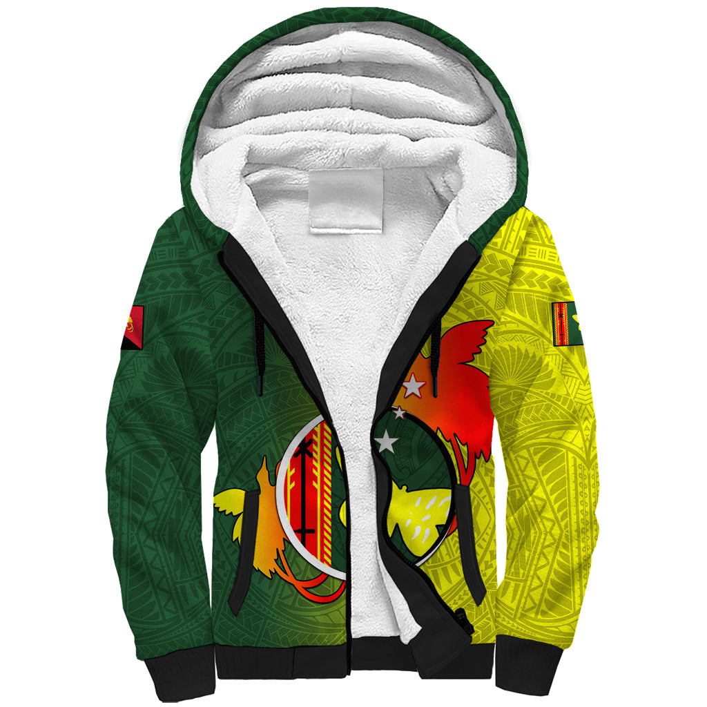 Papua New Guinea Oro Province Sherpa Hoodie Mix Coat Of Arms Polynesian Pattern LT05 Unisex Yellow - Polynesian Pride