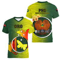 Papua New Guinea Oro Province Women V Neck T Shirt Mix Coat Of Arms Polynesian Pattern LT05 - Polynesian Pride