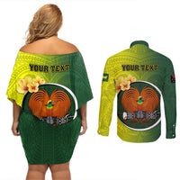 Personalized Papua New Guinea Oro Province Couples Matching Off Shoulder Short Dress and Long Sleeve Button Shirts Mix Coat Of Arms Polynesian Pattern LT05 - Polynesian Pride