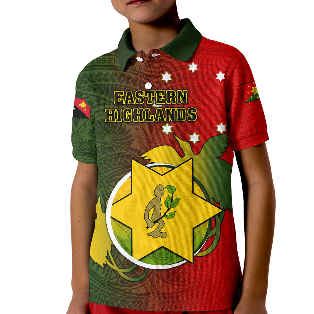 Papua New Guinea Eastern Highlands Province Kid Polo Shirt Mix Coat Of Arms Polynesian Pattern LT05 Kid Red - Polynesian Pride
