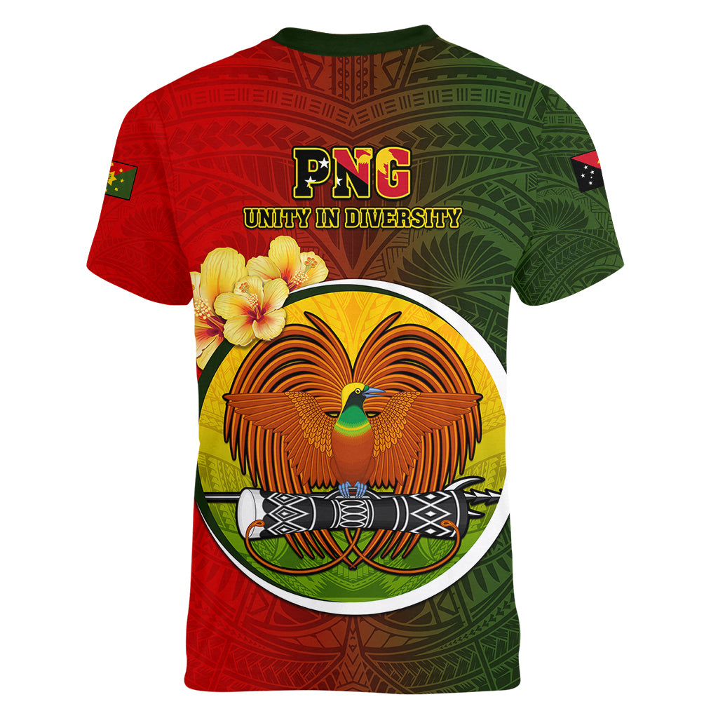 Papua New Guinea Eastern Highlands Province Women V Neck T Shirt Mix Coat Of Arms Polynesian Pattern LT05 - Polynesian Pride