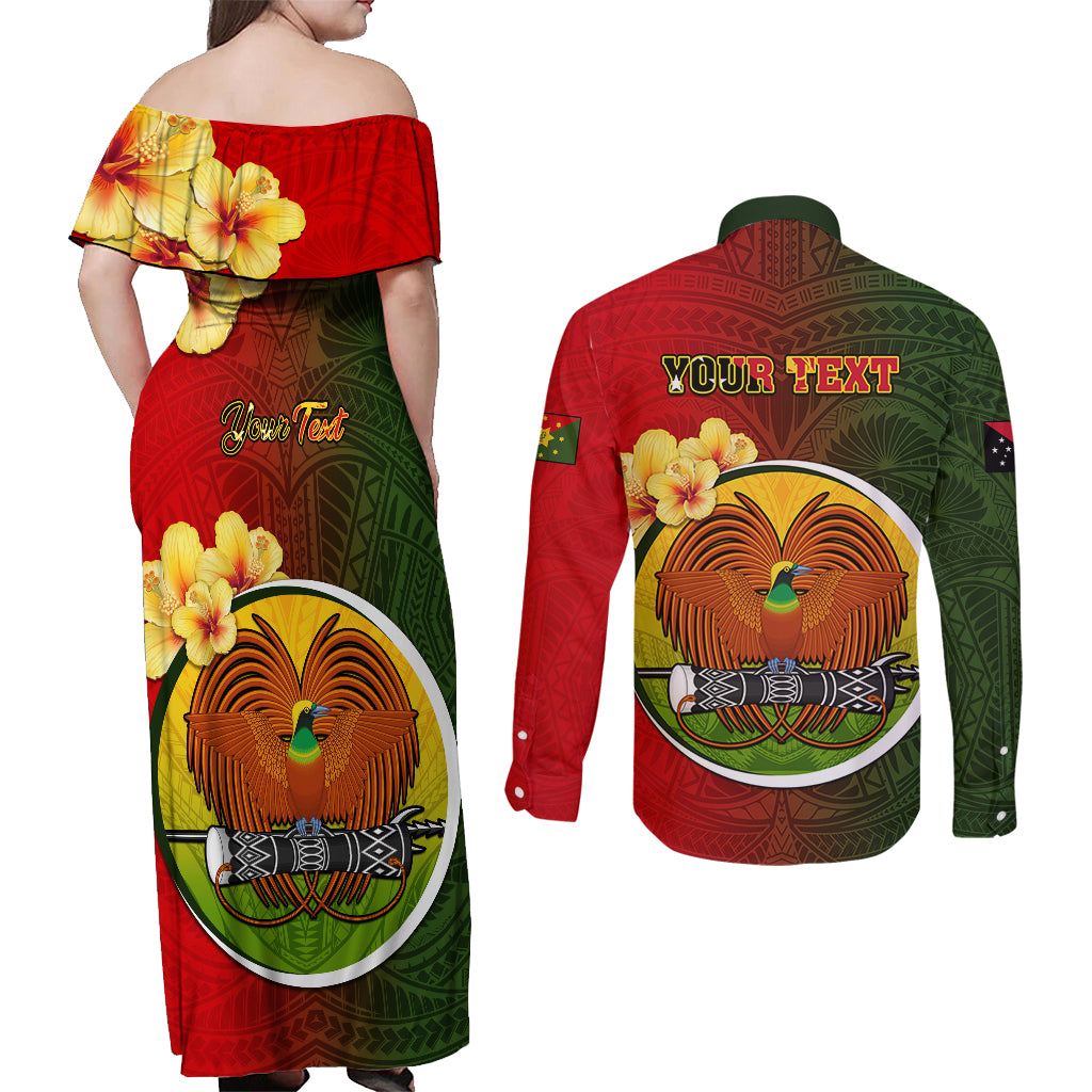 Personalized Papua New Guinea Eastern Highlands Province Couples Matching Off Shoulder Maxi Dress and Long Sleeve Button Shirts Mix Coat Of Arms Polynesian Pattern LT05 - Polynesian Pride