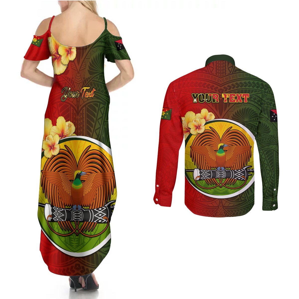 Personalized Papua New Guinea Eastern Highlands Province Couples Matching Summer Maxi Dress and Long Sleeve Button Shirts Mix Coat Of Arms Polynesian Pattern LT05 - Polynesian Pride