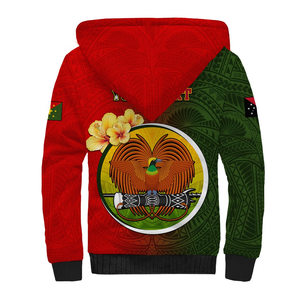 Personalized Papua New Guinea Eastern Highlands Province Sherpa Hoodie Mix Coat Of Arms Polynesian Pattern LT05 - Polynesian Pride