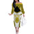 Personalised Niue The Rock Of Polynesia Family Matching Off The Shoulder Long Sleeve Dress and Hawaiian Shirt Peniamina Gospel Day Yellow Version