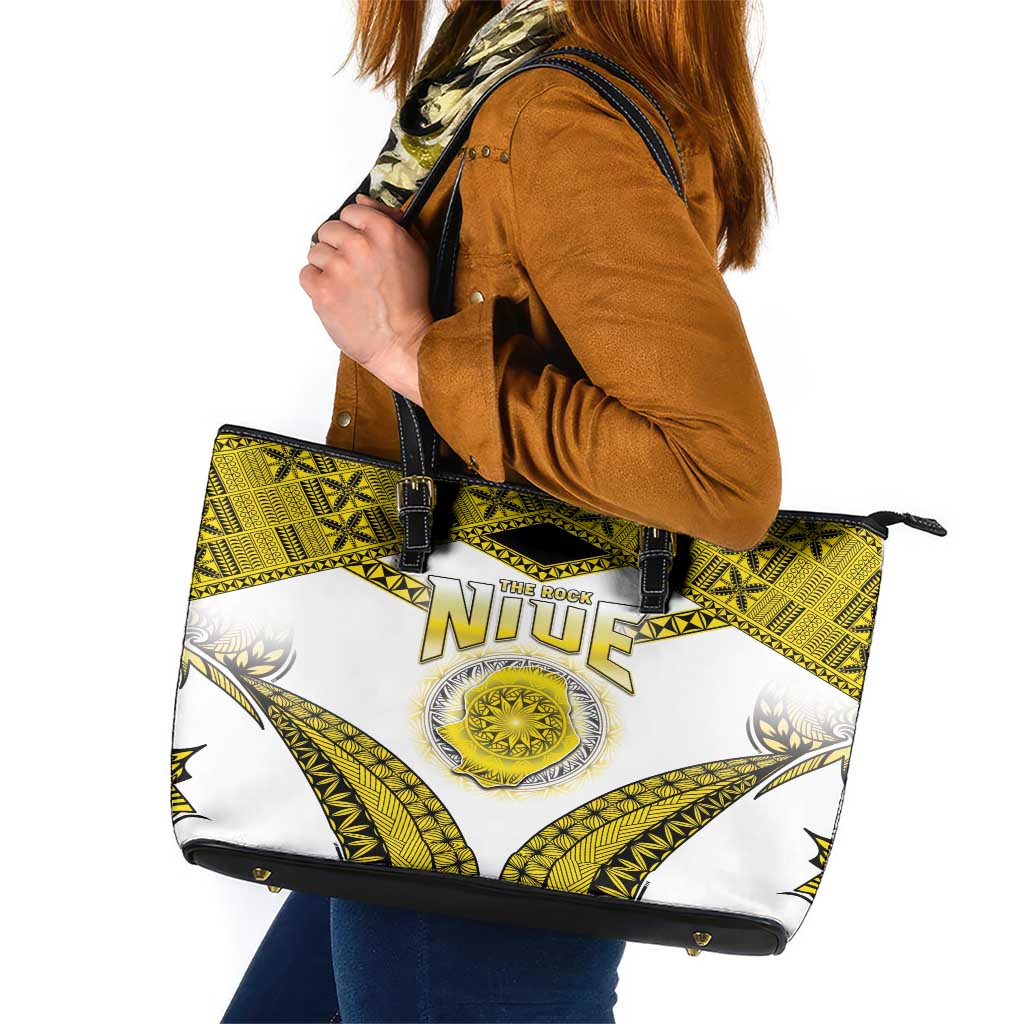 Niue The Rock Of Polynesia Leather Tote Bag Peniamina Gospel Day Yellow Version LT05 Yellow - Polynesian Pride