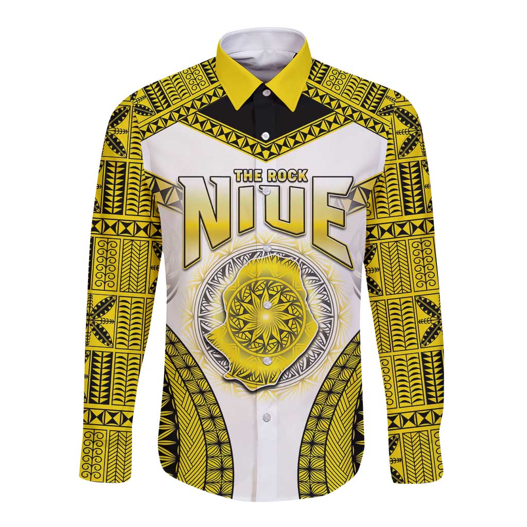 Personalised Niue The Rock Of Polynesia Long Sleeve Button Shirt Peniamina Gospel Day Yellow Version