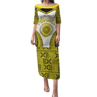 Personalised Niue The Rock Of Polynesia Puletasi Peniamina Gospel Day Yellow Version LT05 Long Dress Yellow - Polynesian Pride