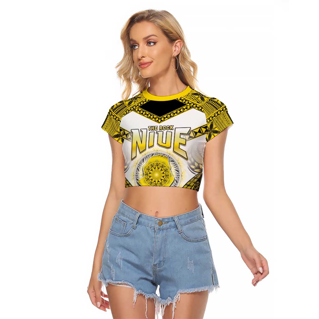 Personalised Niue The Rock Of Polynesia Raglan Cropped T Shirt Peniamina Gospel Day Yellow Version LT05 Female Yellow - Polynesian Pride