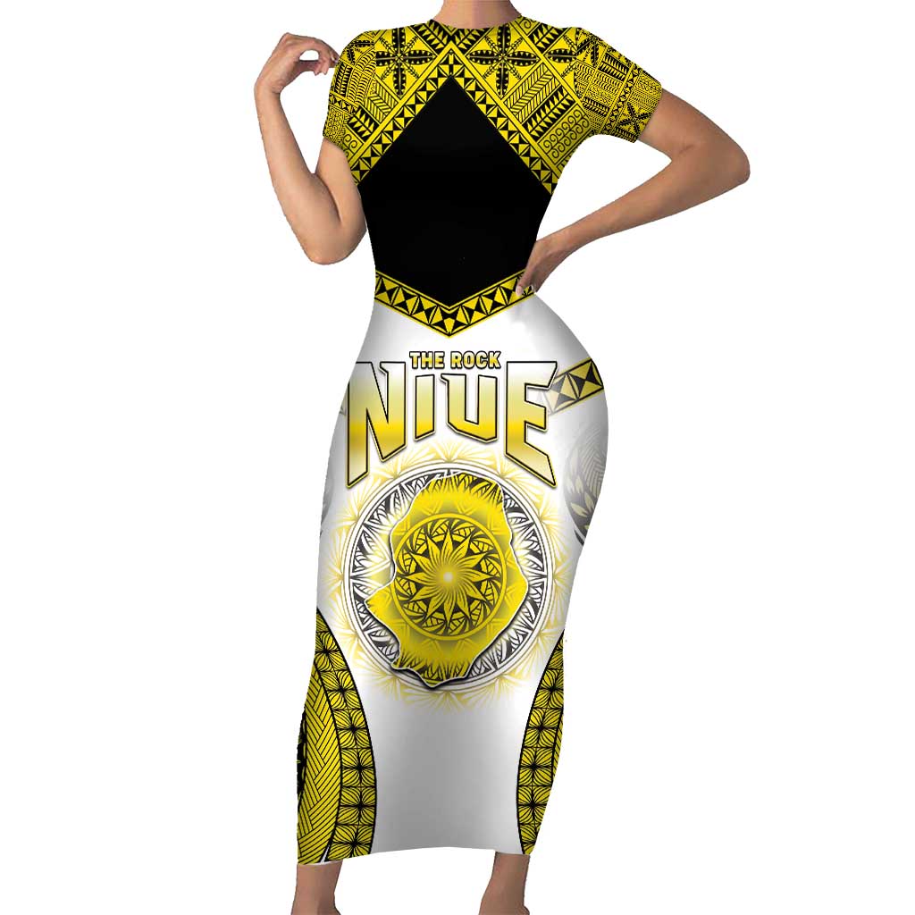 Personalised Niue The Rock Of Polynesia Short Sleeve Bodycon Dress Peniamina Gospel Day Yellow Version