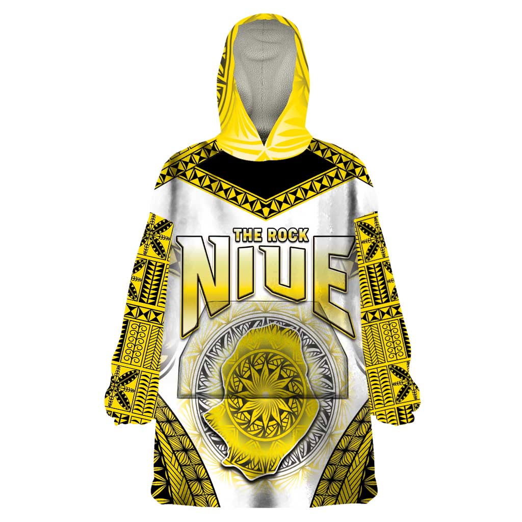 Personalised Niue The Rock Of Polynesia Wearable Blanket Hoodie Peniamina Gospel Day Yellow Version