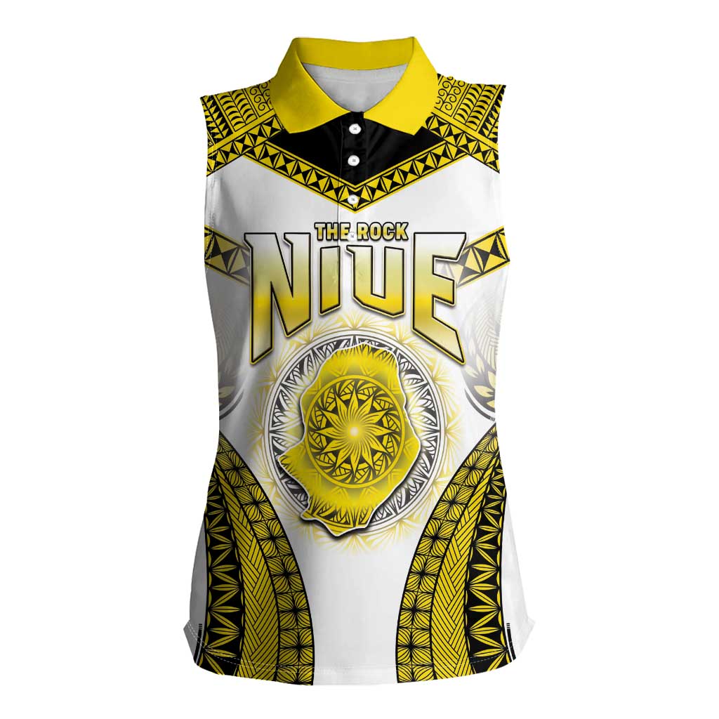 Personalised Niue The Rock Of Polynesia Women Sleeveless Polo Shirt Peniamina Gospel Day Yellow Version