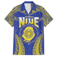 Personalised Niue The Rock Of Polynesia Family Matching Puletasi and Hawaiian Shirt Peniamina Gospel Day Blue Version