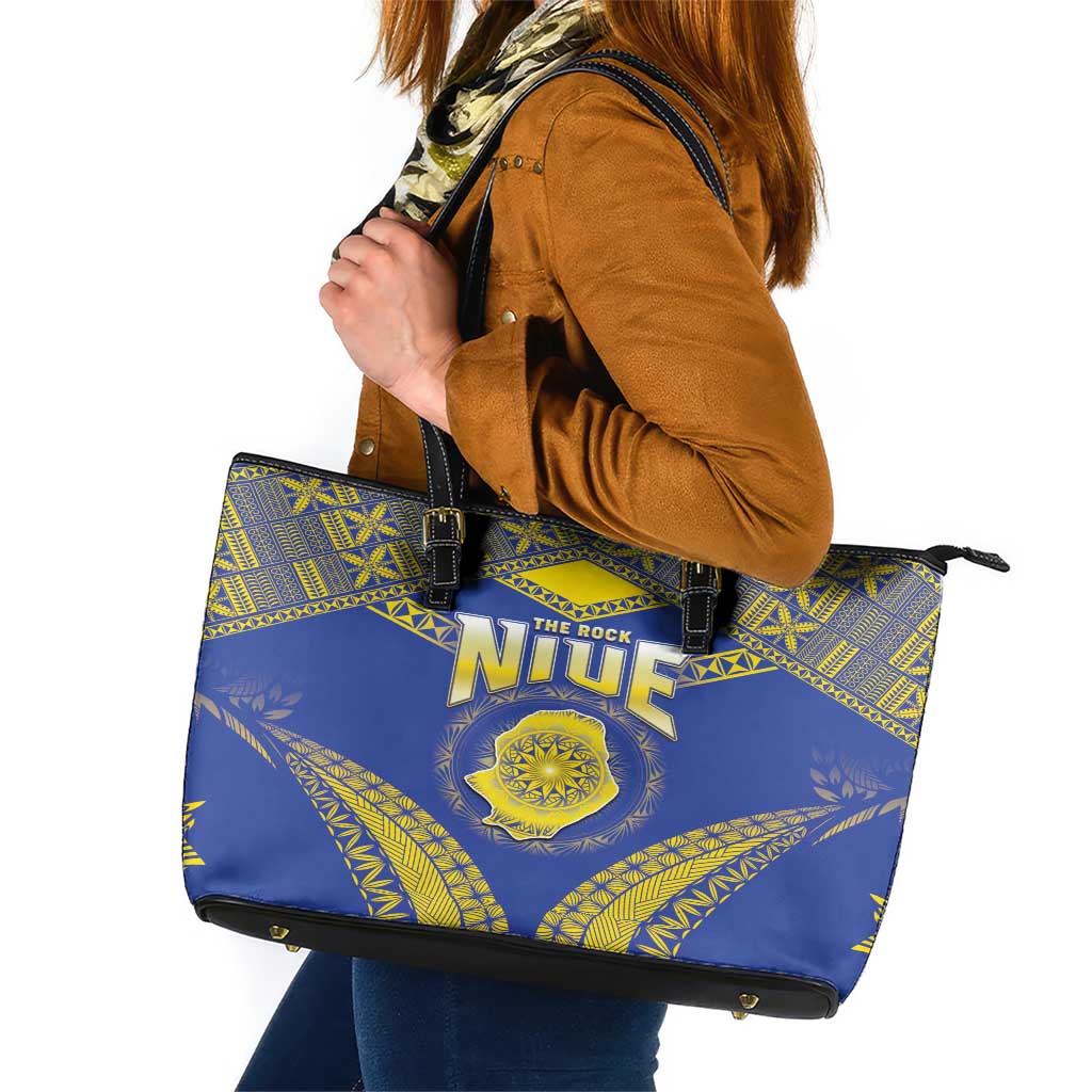 Niue The Rock Of Polynesia Leather Tote Bag Peniamina Gospel Day Blue Version LT05 Blue - Polynesian Pride