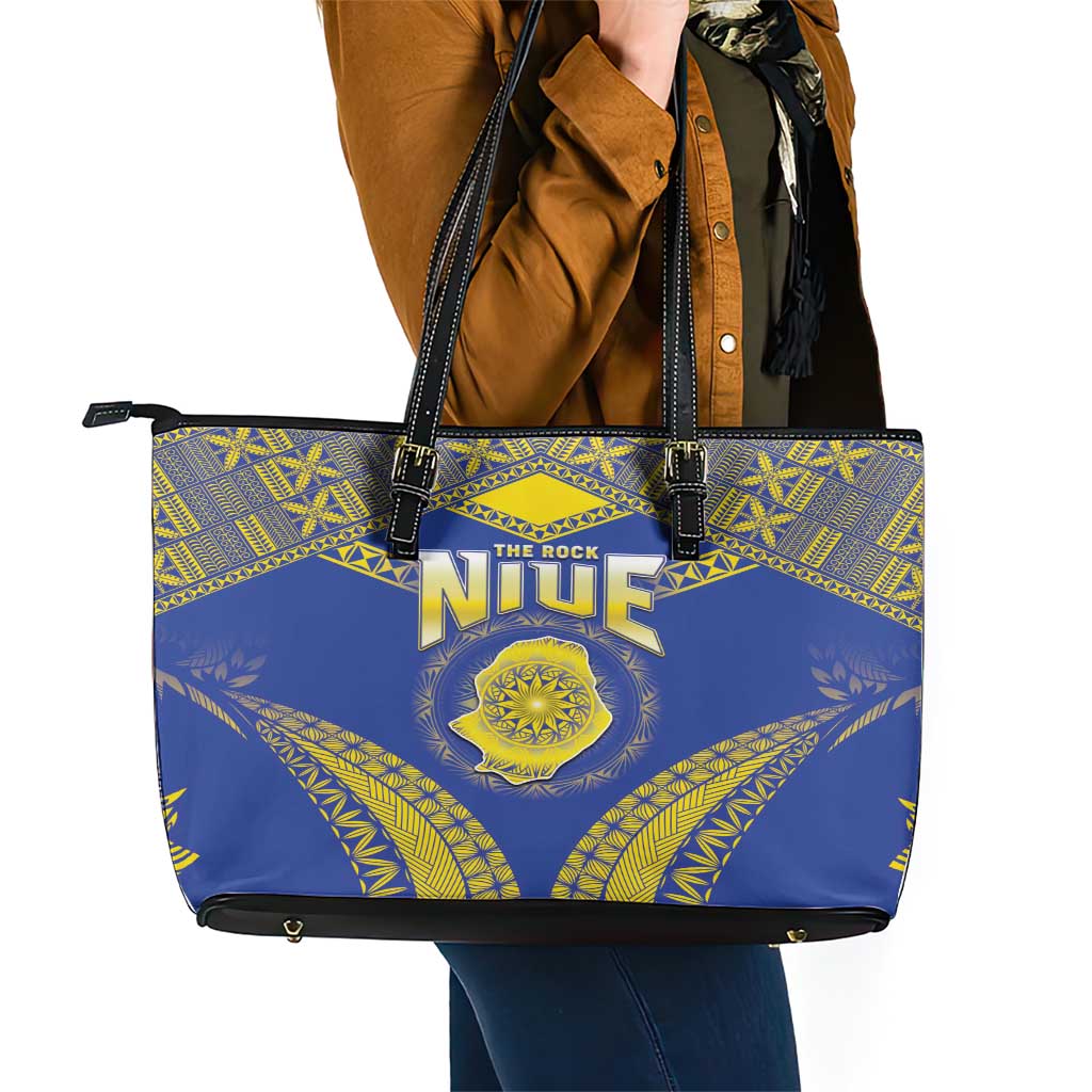 Niue The Rock Of Polynesia Leather Tote Bag Peniamina Gospel Day Blue Version LT05 - Polynesian Pride