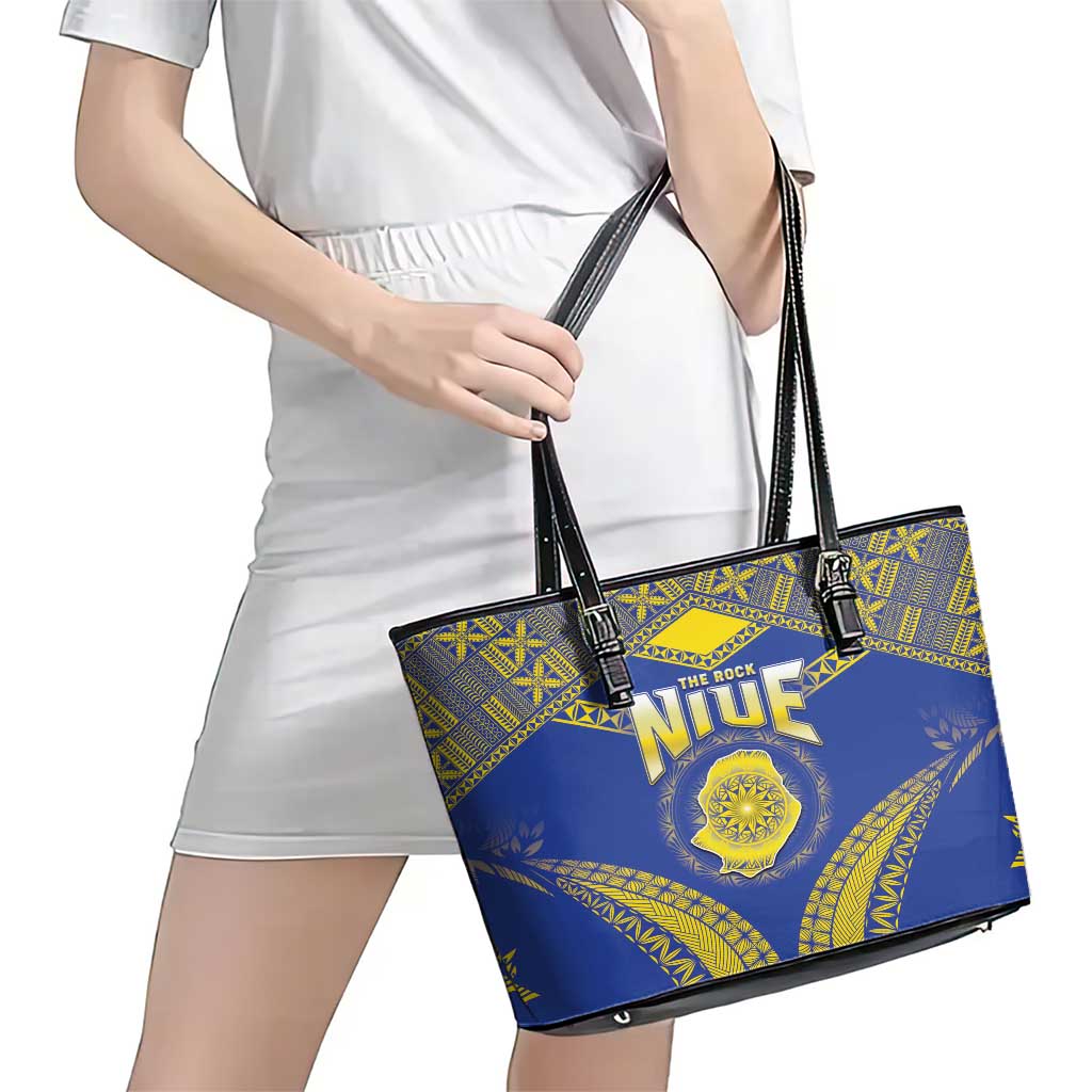 Niue The Rock Of Polynesia Leather Tote Bag Peniamina Gospel Day Blue Version LT05 - Polynesian Pride