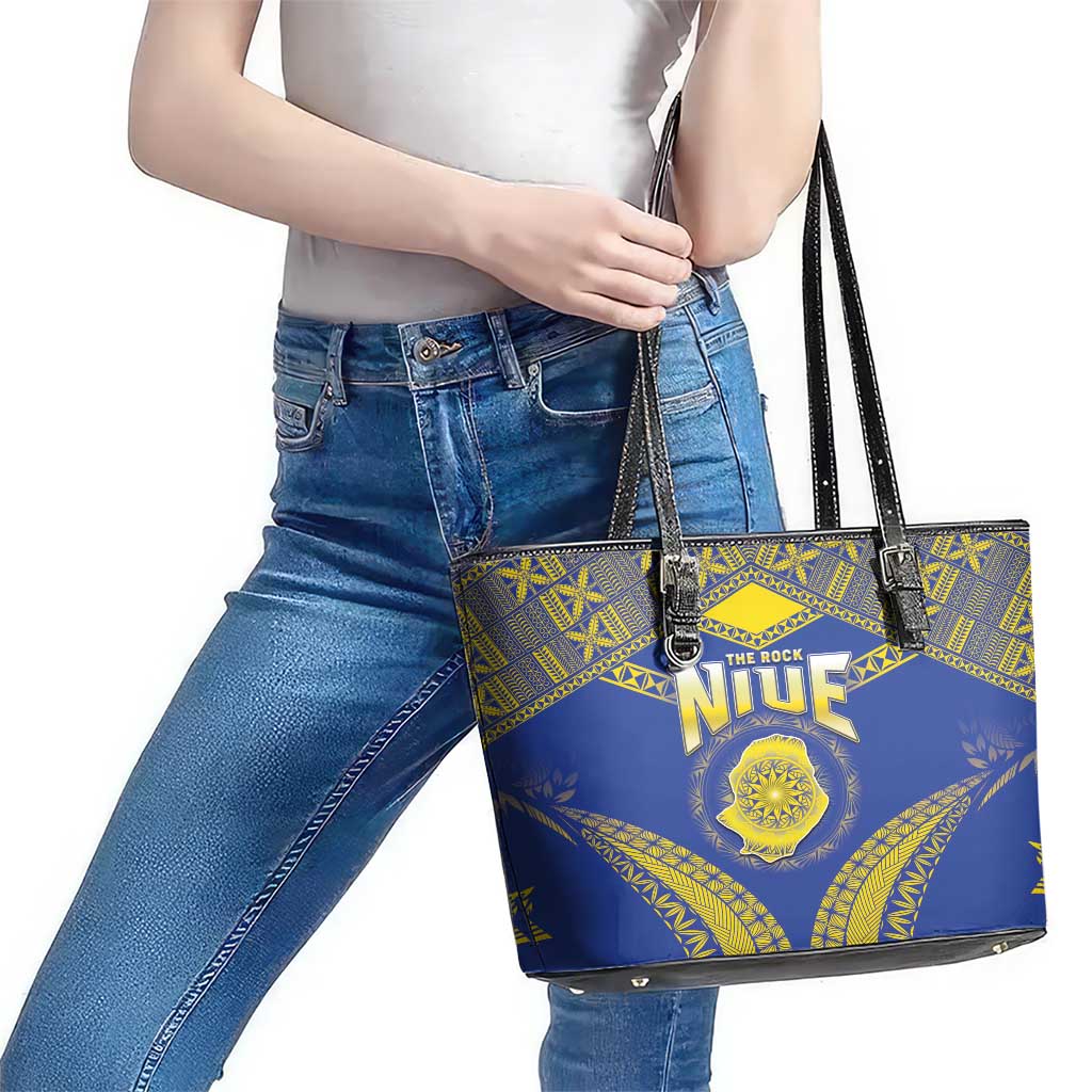 Niue The Rock Of Polynesia Leather Tote Bag Peniamina Gospel Day Blue Version LT05 - Polynesian Pride