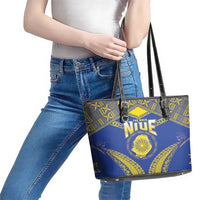 Niue The Rock Of Polynesia Leather Tote Bag Peniamina Gospel Day Blue Version LT05 - Polynesian Pride