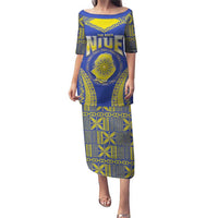 Personalised Niue The Rock Of Polynesia Puletasi Peniamina Gospel Day Blue Version LT05 Long Dress Blue - Polynesian Pride